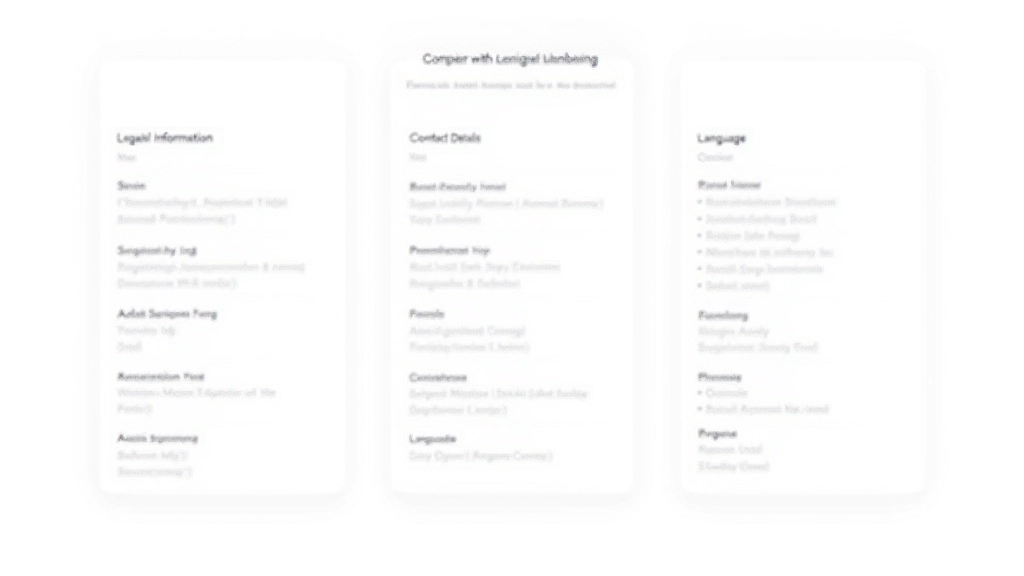 Footer-Layout mit Spalten-Struktur für Rechtsinformationen, mehrsprachige Optionen und Kontaktdaten